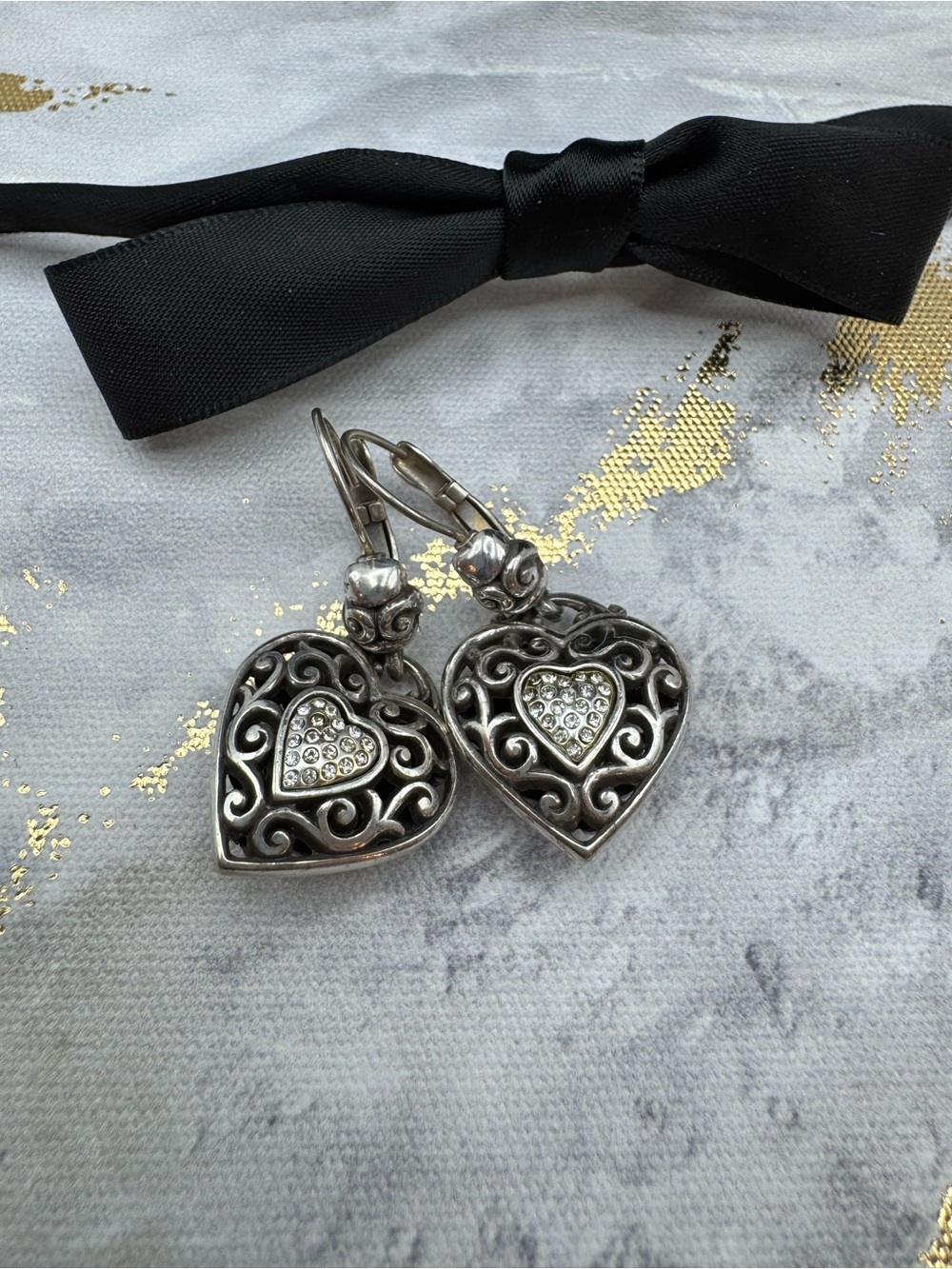 Brighton Reno Heart Filigree Drop Earrings with Swarovski Crystal accents
